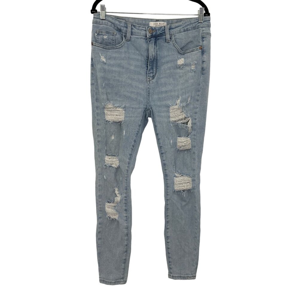 Judy Blue High Rise Control Top Distressed Jeans Skinny Fit Light Wash 15/32
